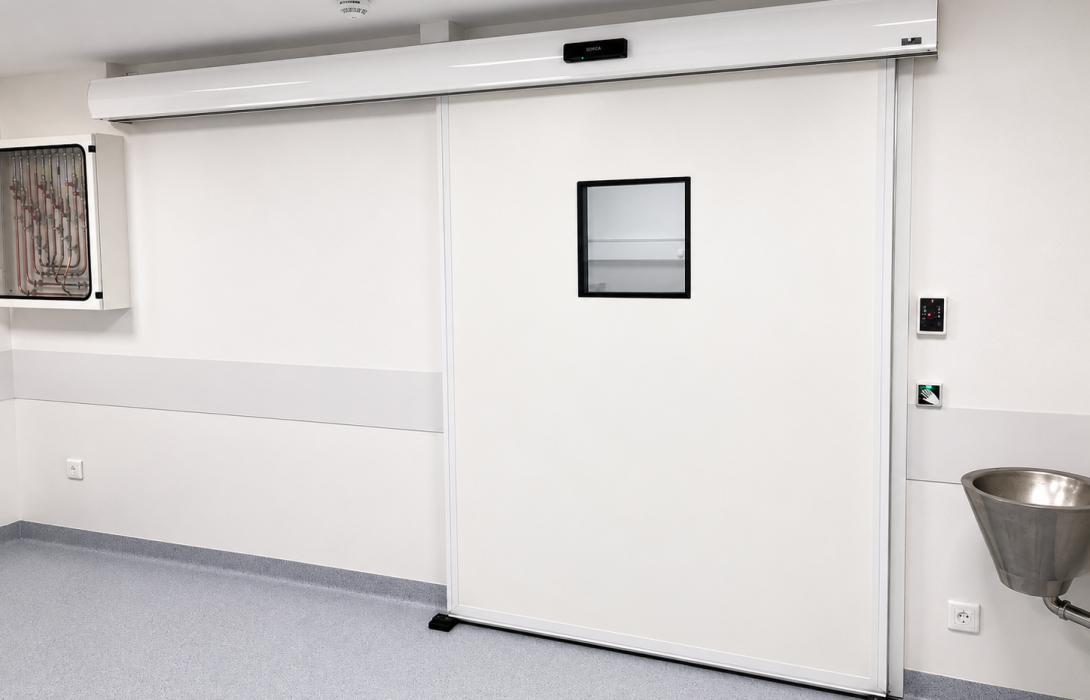 Porte automatique étanche à l'air pour établissement de santé