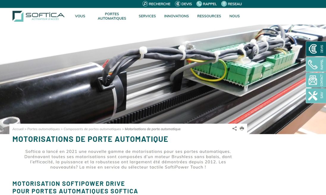 Page web motorisations Softica