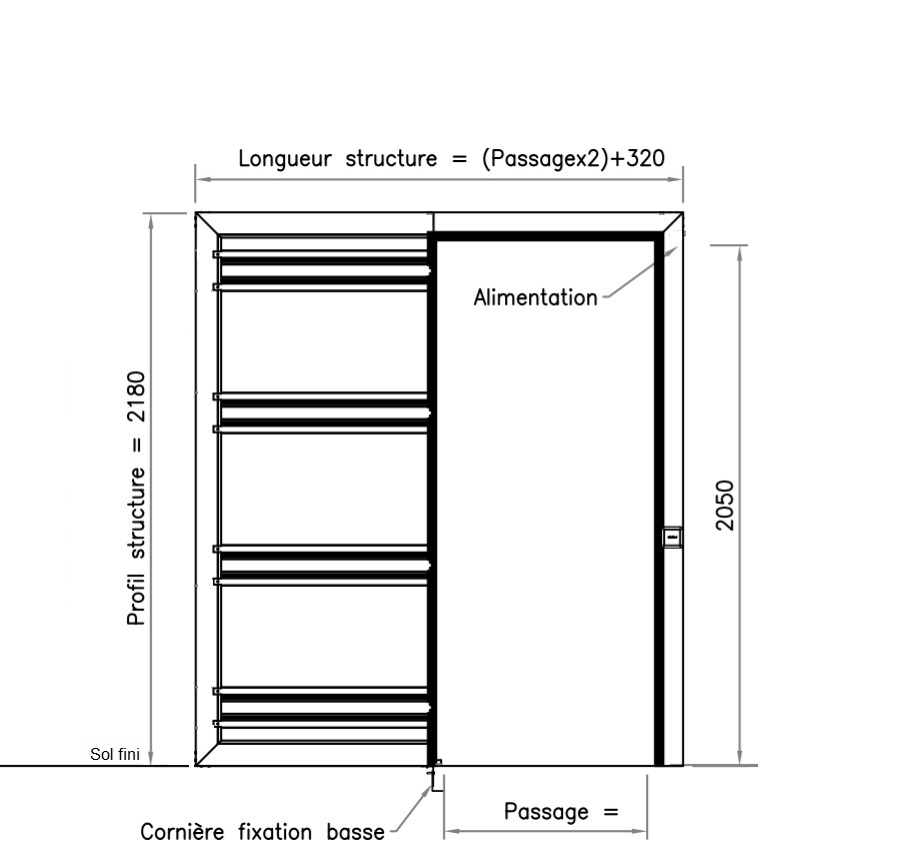 Plan en coupe de la structure porte automatique en galandage Galino